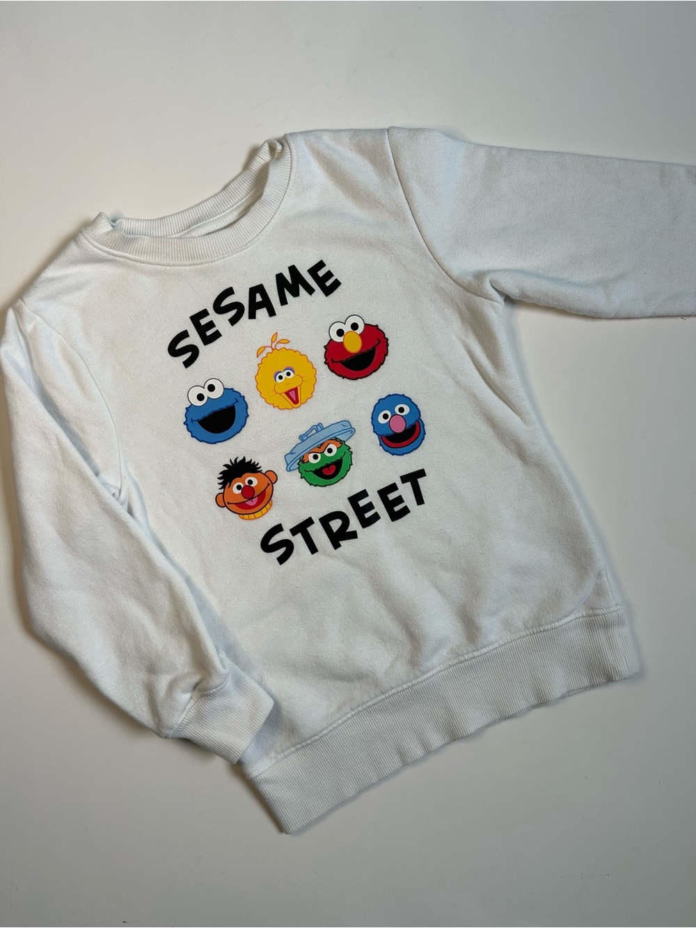 H&M and Sesame Street White Kids Sweatshirt with Colorful Character Faces